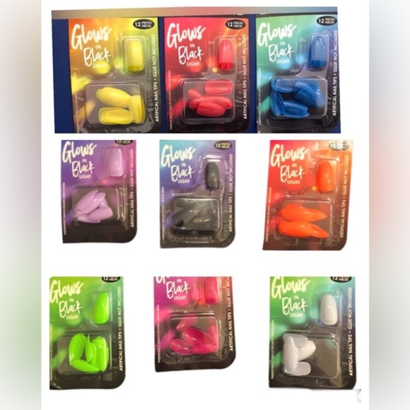 3 for $15 Glow in black light artificial coffin‎ & stiletto press on nails FREE - Picture 1 of 11